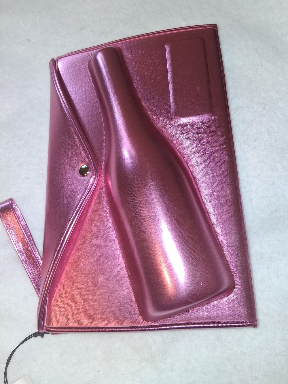 Metallic Pink Bottle-Contour Wristlet Clutch